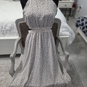 Boho Floral Halter Midi Dress in Cream and Black